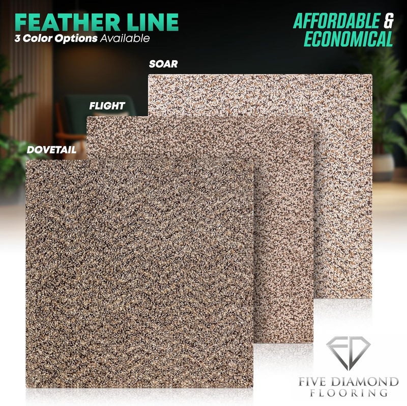 FIVE DIAMOND Feather Peel and Stick Carpet Tiles, Attached Cushion, Easy DIY Install, Soft Residential Carpet, American Made, Seamless Appearance, Plush (10 Tiles - 22.5 Square Feet) (Dovetail, 18x18) - Image 2